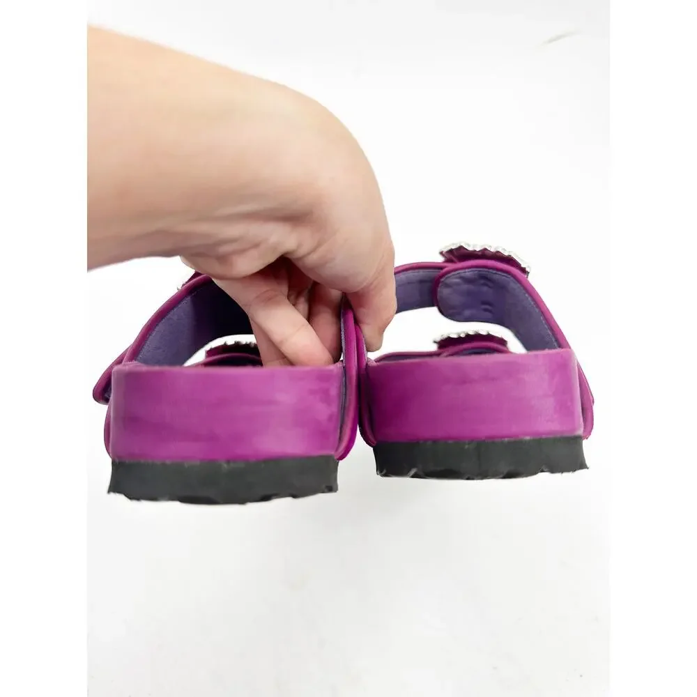 Manolo Blahnik Birkenstock Sandal in Fuchsia‎ Velvet 37
